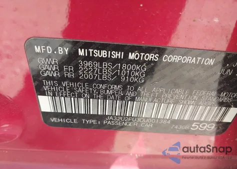 2013 Mitsubishi Lancer Es from USA, damaged, VIN JA32U2FU3DU001384